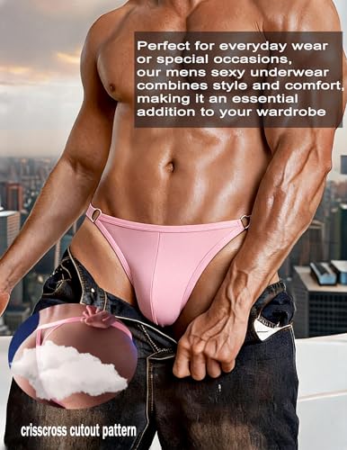 Avidlove Men's Lingerie Sexy Underwear Thong Briefs Low Rise T-back G-string Pink — view 4