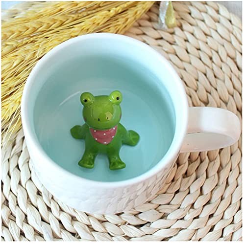 jinshang MVKV Tasse à café 3D en forme d'animal à l'intérieur avec vache, adorable figurine de dessin animé faite à la main en céramique (grenouille) Cover
