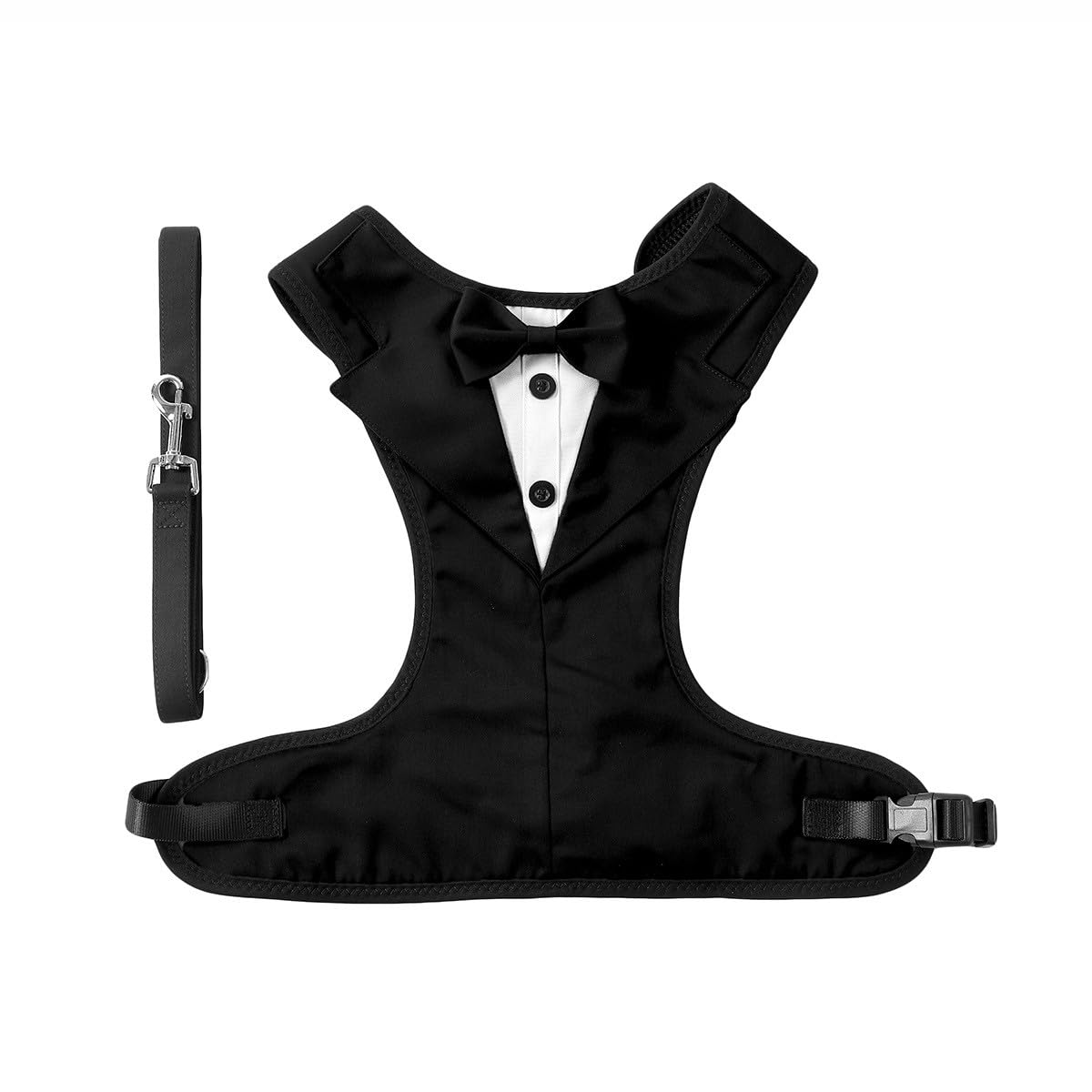 Arnés de esmoquin para perro, arnés ajustable para mascotas, sin tirones, para perros pequeños y medianos, traje de boda para perros con pajarita, disfraz de fiesta (negro, XXL)