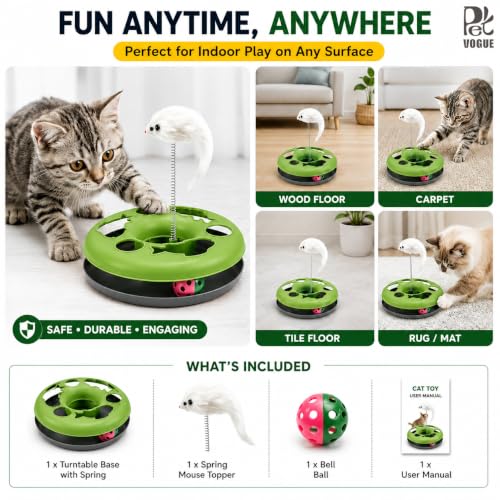 Image of PetVogue Cat Slow Feeder Interactive Puzzle Toy with Feather Teaser & Rolling Ball Mental Stimulation, Slow Eating Training, IQ Enrichment Toy for Indoor Cats & Kittens