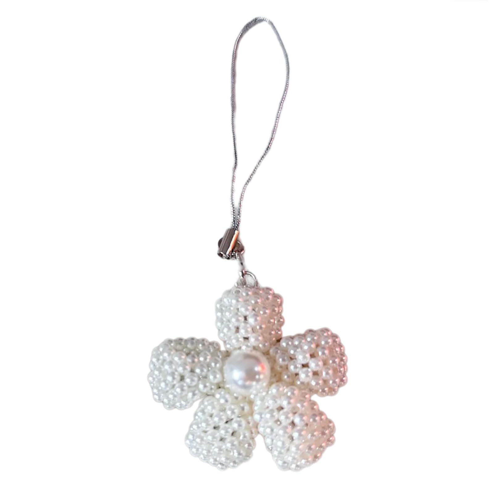 LEIQI Elegant Imitation Pearls Flower Charm Versatile Pendant/Keychain Handmade Bag Accessory for Women Girls