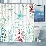 tubeamin Beach Shower Curtain for Bathroom Coastal Shower Curtain Nautical Ocean Themed Starfish Cor