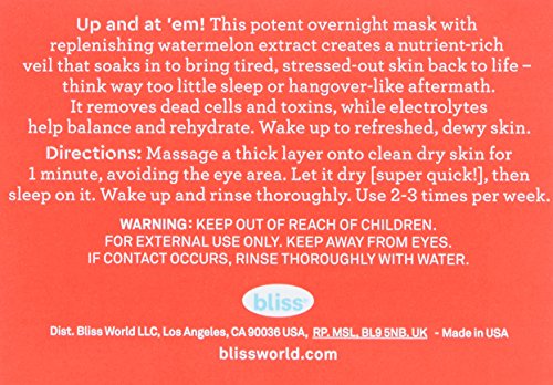Bliss What a Melon Overnight Facial Mask - 1.7 Oz - Reviving & De-stressing Overnight Mask - Hydrates, Nourishes, and Softens - All Skin Types - Vegan & Cruelty-Free