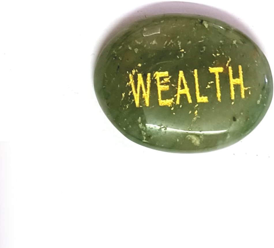Astroghar Wealth Symbol Engraved Natural Green Aventurine Crystal Inspirational Faith Pocket Word Stones Therapy Healing Prayer Crystals
