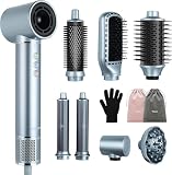 Secador de Cabelo Profissional 8 em 1 - Modelador de Cabelo, Escova de Ar Quente com Difusor, Modelador de Cachos e Secador Iônico, Ideal para Secagem e Ondulação Rápidas (Cinza-110-127V)