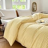 Gelber Gingham-Baumwoll-Gewichtsdeckenbezug, 121,9 x 182,9 cm, kariert, kariert, Bettbezug für gewichtete Decke, Gitter-Baumwolle, schwere Decke, Bettbezug (gelbes Gingham, 121,9 x 182,9 cm)