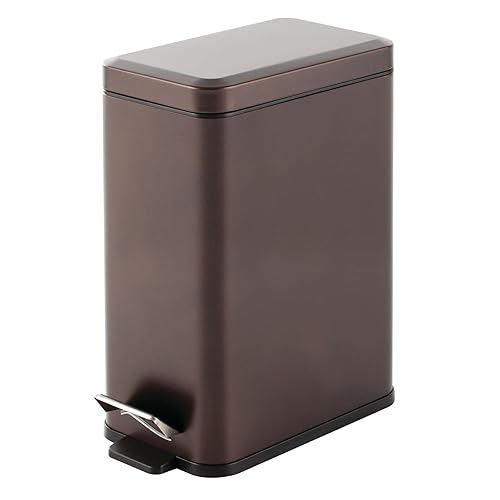 Miniatura 8 de mDesign - Cubo de basura de 2,6 galones de perfil delgado con escalón de metal, papelera, contenedor de basura, baño, tocador, dormitorio, cocina,
