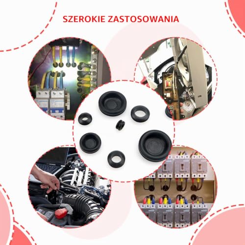 YIXISI 125 Szt. Zestaw Gumowych Przelotek w 18 Rozmiarach, Pierścienie Uszczelniające Przewodnika, Czarne Gumowe Zatyczki do Otworów Uszczelki Przewodów Elektrycznych, do Ochrony Przewodów, Wtyczek