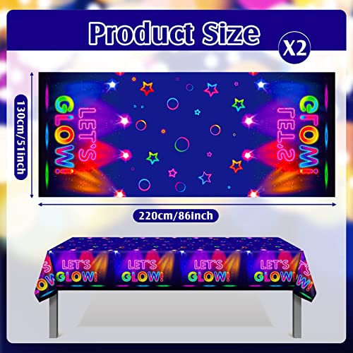 Glow Tablecloth 86 X 51 Inch Glow In The Dark Tablecloth Disposable Tablecloths For Let Glow Theme Neon Party Black Light Party Supplies (2 Pieces) #TOP1