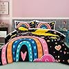 A Nice Night Bedding 6 Pcs Cartoon Rainbow Bedding Set with Smile Moon Printed for Boys Girls Bed Comforter Sets (Black, Twin) #3