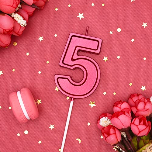 PHD Luxe Red 2.76 Inch 5 Number Birthday Candles, Red Cake Candles for Party Celebration - Thumbnail 2