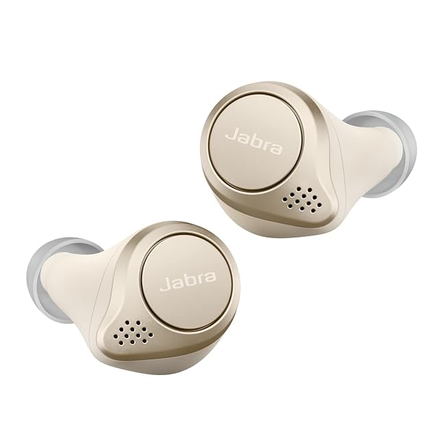 Jabra Elite 75t True Wireless Earbuds with Charging Case Gold Beige Active Noise Cancelling Bluetooth with a Comfortable