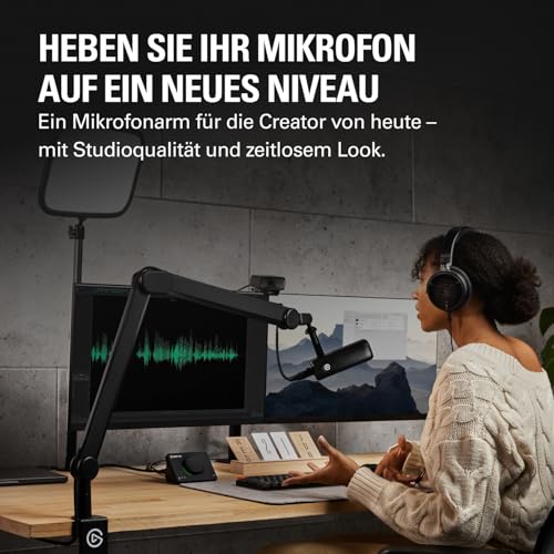 Elgato Wave Mic Arm – Studio-Boomarm für Streaming und Podcasting, mit Kabelkanälen, Tischklemme, Verlängerung – für USB- und XLR-Mikrofone