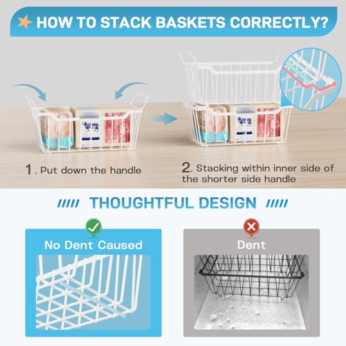 Image of SUNALLY Freezer Organizer Bins, 8 Pack Chest Freezer Organizer Stackable for 5-7 Cu.FT Deep Freezer Sort Frozen Meats and Food, Freezer Storage Baskets with Handles Easy Reach from Bottom, White