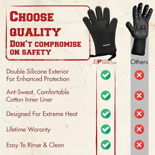 Image of KITCHEN PERFECTION Silicone Pizza Oven Gloves -Extreme Heat Resistant Gloves for Outdoor & Indoor Pizza Ovens -Waterproof Oven Mitts Compatible with Ooni, Ninja, Gozney & More|Superior Set+3 Bonuses