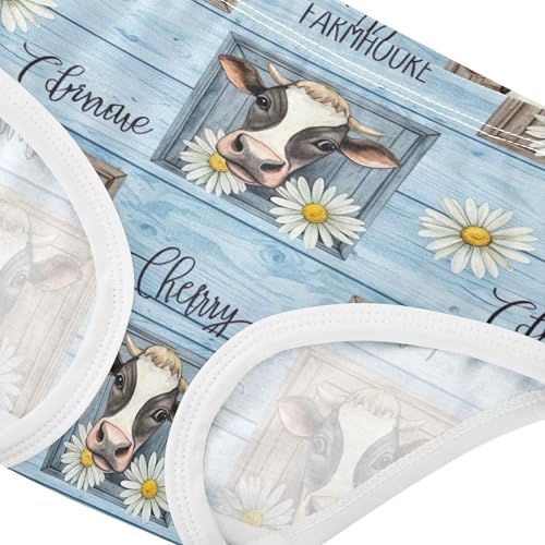 Cotton Toddler Underwear Floral Watercolor Cows Daisies Blue Girl Panties Cute Animals Kids Briefs Undies 2t4