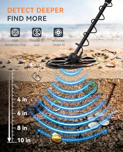 Image of SUNPOW Rechargeable Metal Detector for Adults, 35H Battery Waterproof Gold Detector Kit, 10'' Deep Search Double-D Coil, High Accuracy Pinpointer for Beach, Saltwater & Yard - OTMD15