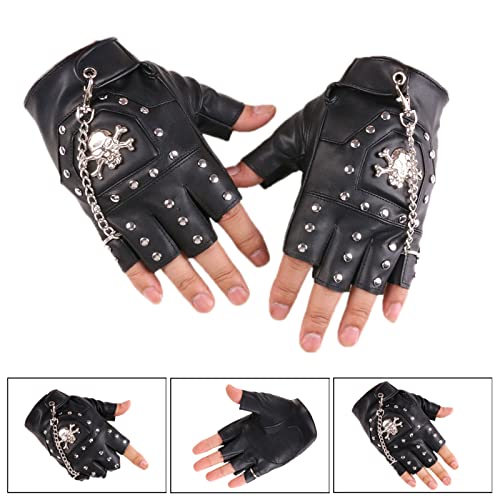 イービジョン] ハーフフィンガーパンクリベットPUレザーグローブ