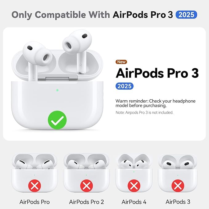 Image of Meyaar for AirPods Pro 3 Case 2025 with Cleaner Kit,Soft Silicone Protective Cases for Apple AirPods Pro 3rd Generation Case for Women Men,AirPod Pro 3 Cases Cover Accessories with Keychain(Black)