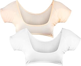 2PCS Underarm Sweat Vest, Armpit Guards for Sweat Breathable Sweat Guard Vest Sweating Armpits Sweat Guard Vest for Women Girls white and flesh-colored (L)