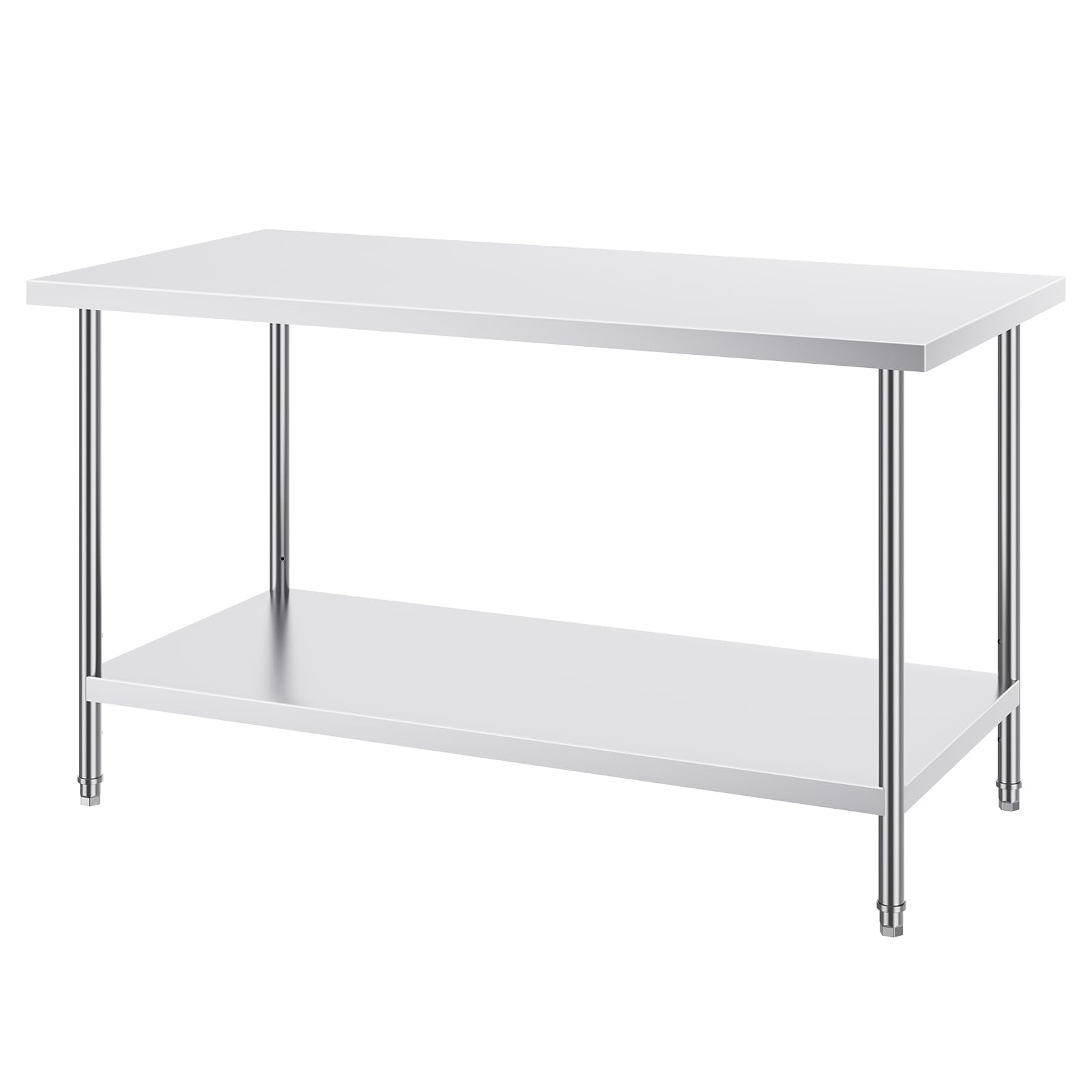Happybuy Stainless Steel Prep Table, 30 x 60 x 34 Inch, 910 lbs Load Capacity, Heavy Duty Worktable with 3 Adjustable Heights, Commercial Kitchen Garage Restaurant Workstation