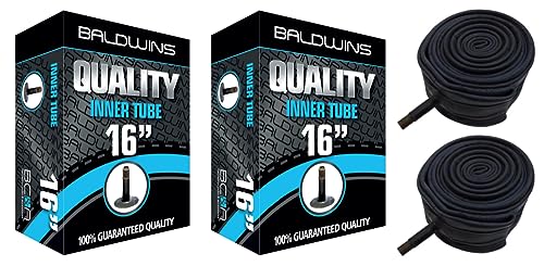 Baldwins Bike Inner Tube 16 x 1.75 to 2.25 Schrader Valve & BALDY'S TYRE LEVER (Pack of 2), Black, 16 inches (diameter)