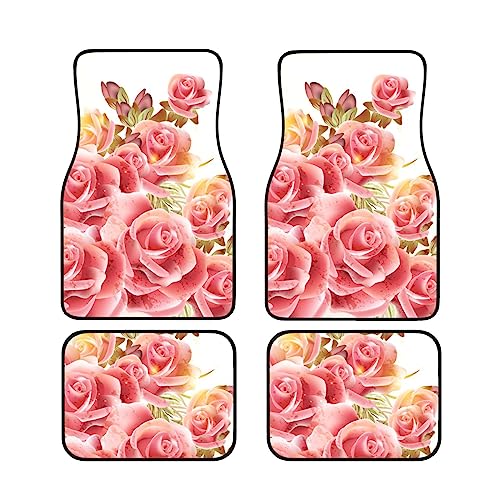 Tapis de sol voiture fleurs roses - Lot de 4 antidérapants avant arrière