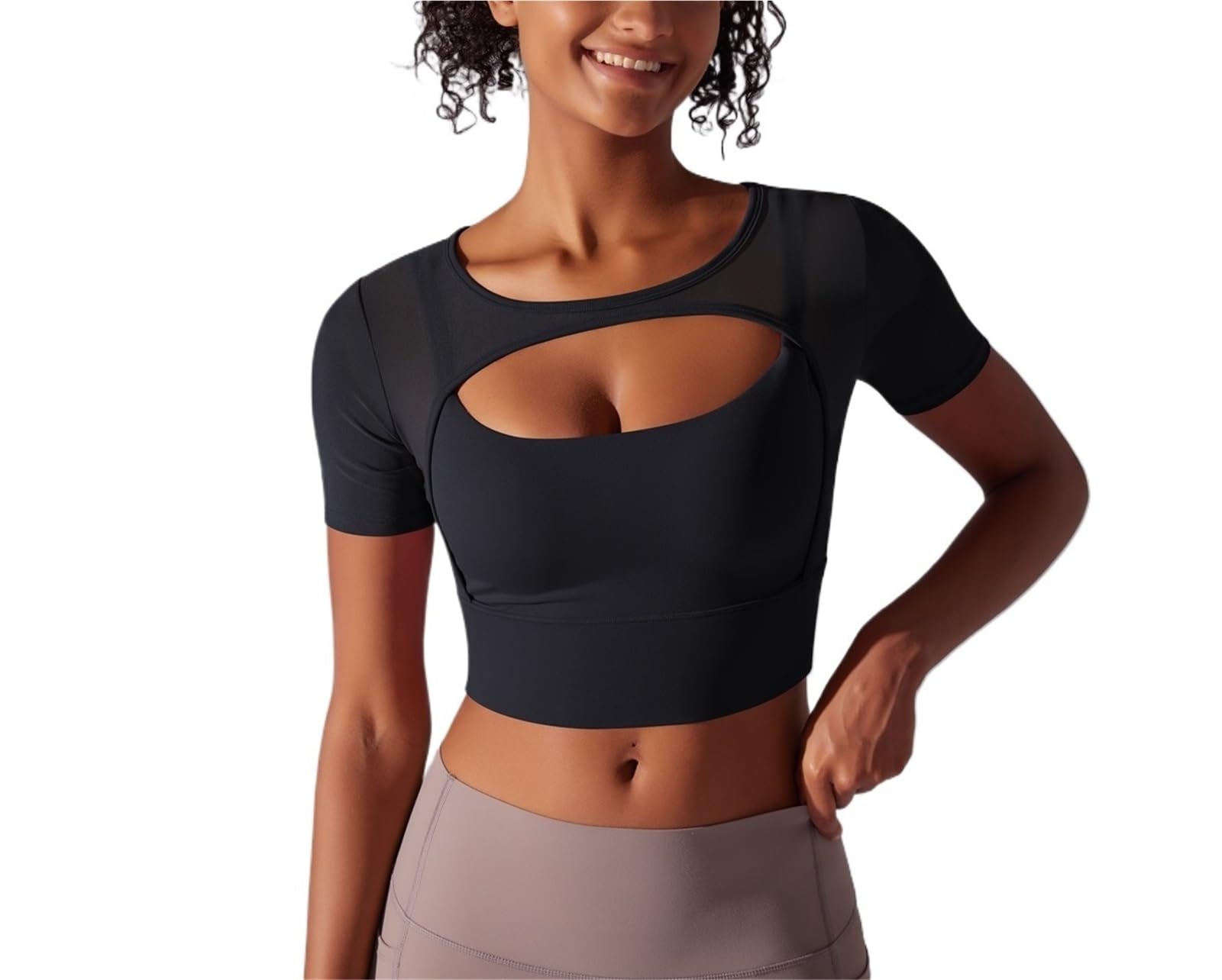 Tinta unita Yoga Manica Corta Sexy Doppio Strato Canotta Spliced Mesh Abbigliamento Fitness Running Reggiseno Sportivo Donne