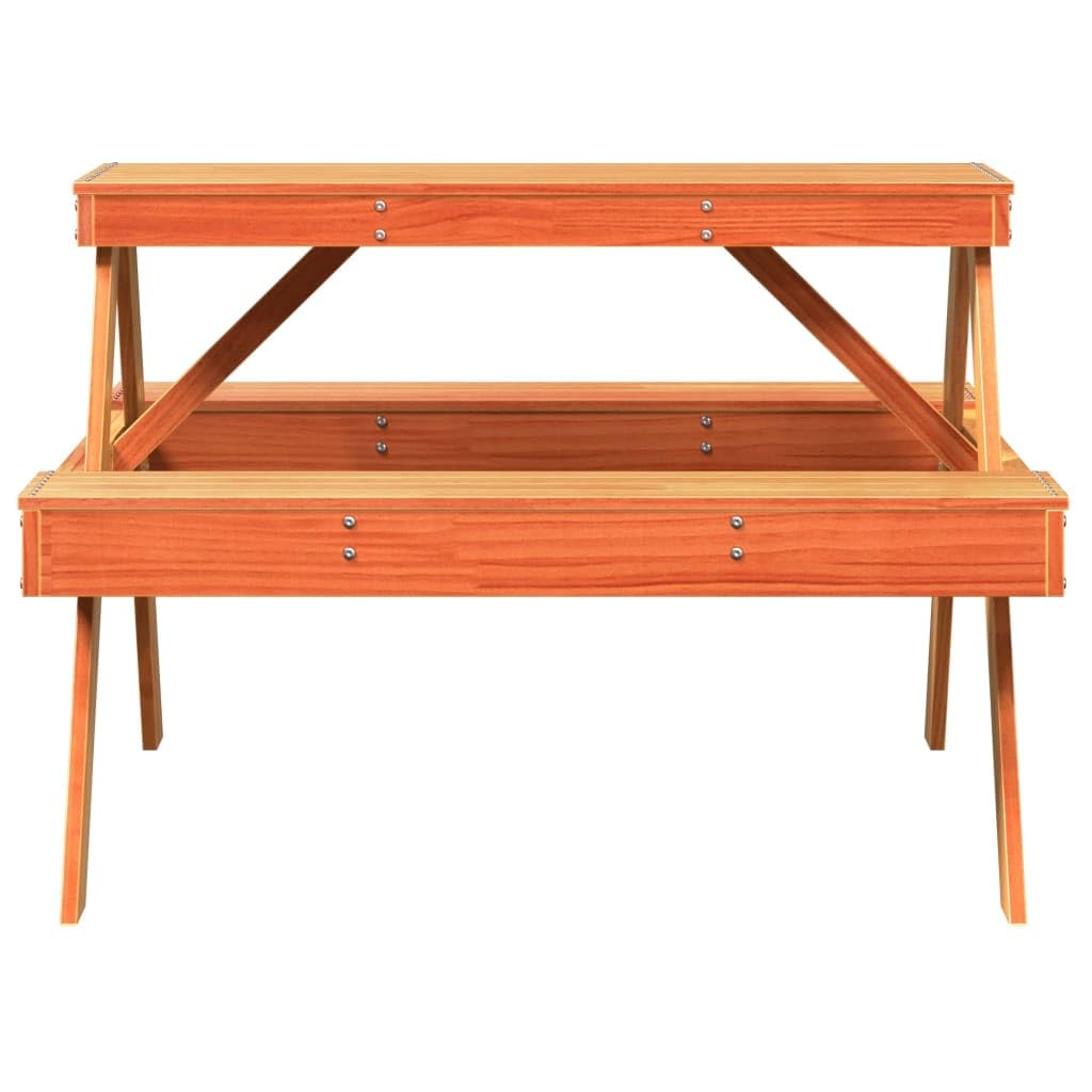 Tavolo da picnic in legno di pino massiccio, marrone cerato, 105 x 134 x 75 cm | Robusto piano del tavolo, design a doghe contro l'accumulo d'acqua, per giardino e terrazza, massimo 110 kg per seduta