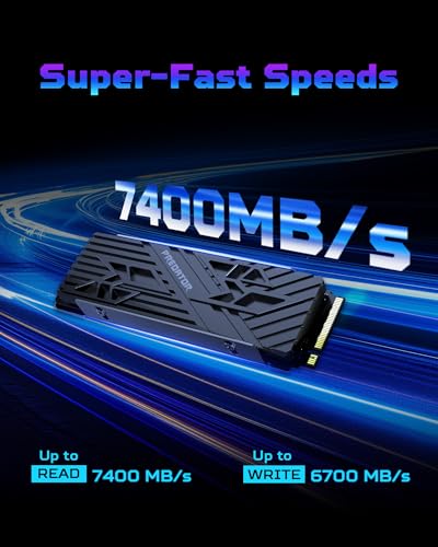 Image of acer Predator GM7000 SSD with Heatsink 2TB NVMe PCIe Gen4 x4, M.2 2280 Internal Solid State Hard Drive, Read Speeds Up to 7400MB /s for Playstation5 and High End Computer - BL.9BWWR.123