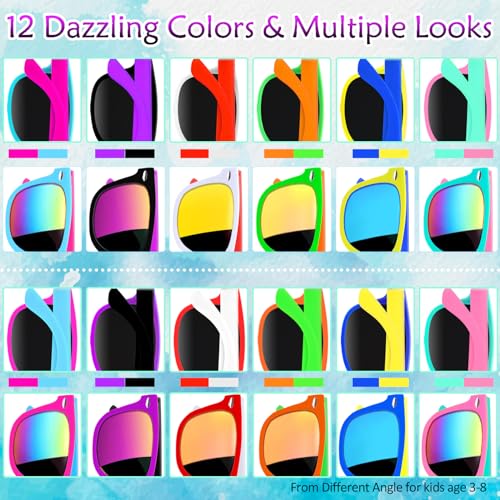 60 Pcs Kids Neon Sunglasses, UV400 Protection, 80s 90s Retro Sunglasses for Boys & Girls Age 3-8, Beach & Pool Party Supplies,12 Colors2