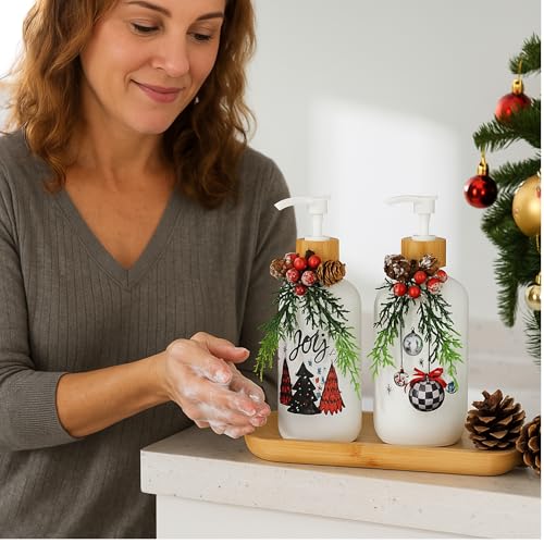  2 Pack Christmas Soap Dispenser with Pump Pine Snowflake Design - image 9