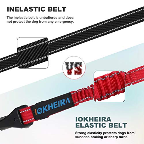 Image of IOKHEIRA Dog Seat Belt 3-in-1 Car Harness for Pets Adjustable Safety Seatbelt Nylon Reflective Bungee Fabric Dog Car Harness with Clip Hook Latch & Buckle, Swivel Zinc Alloy Carabiner Red