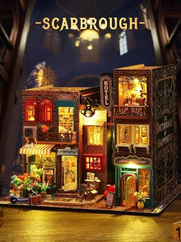 CRIOLPO Miniatura casa delle Bambole, Fai da Te Kit di Dollhouse di Legno, DIY Casa delle Bambole in Legno Majestic Mansion con Accessori e Mobili Book Nook Kit (Angolo della strada)