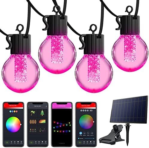 Solar String Lights Outdoor Waterproof RGB, 50Ft App& Remote Control Solar Powered Patio Lights with 25 LED, Dimmable Music Hanging Lights for Balcony Deck Gazebo Pergola Camping Decor