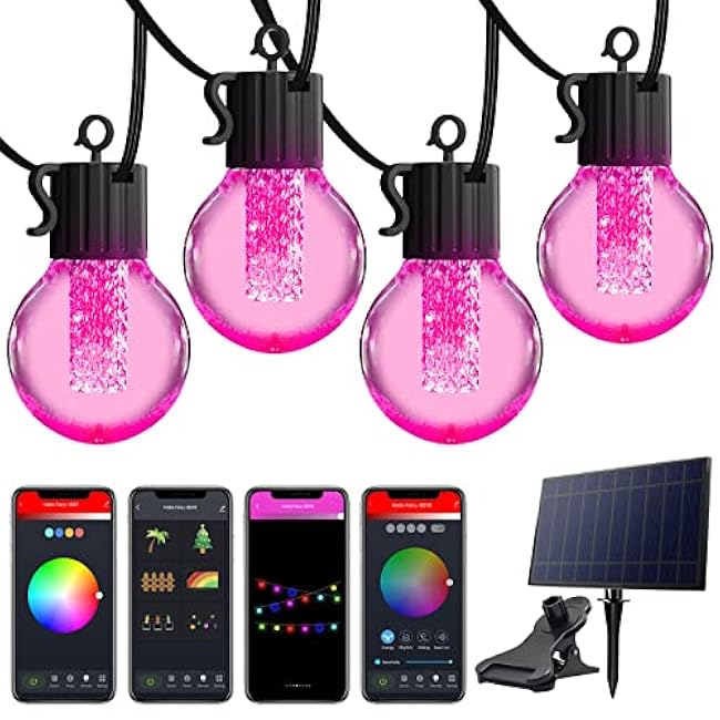 Solar String Lights Outdoor Waterproof RGB, 53Ft App& Remote Control Solar Powered Patio Lights with 25 LED, Dimmable Music Hanging Lights for Balcony Deck Gazebo Pergola Camping Decor