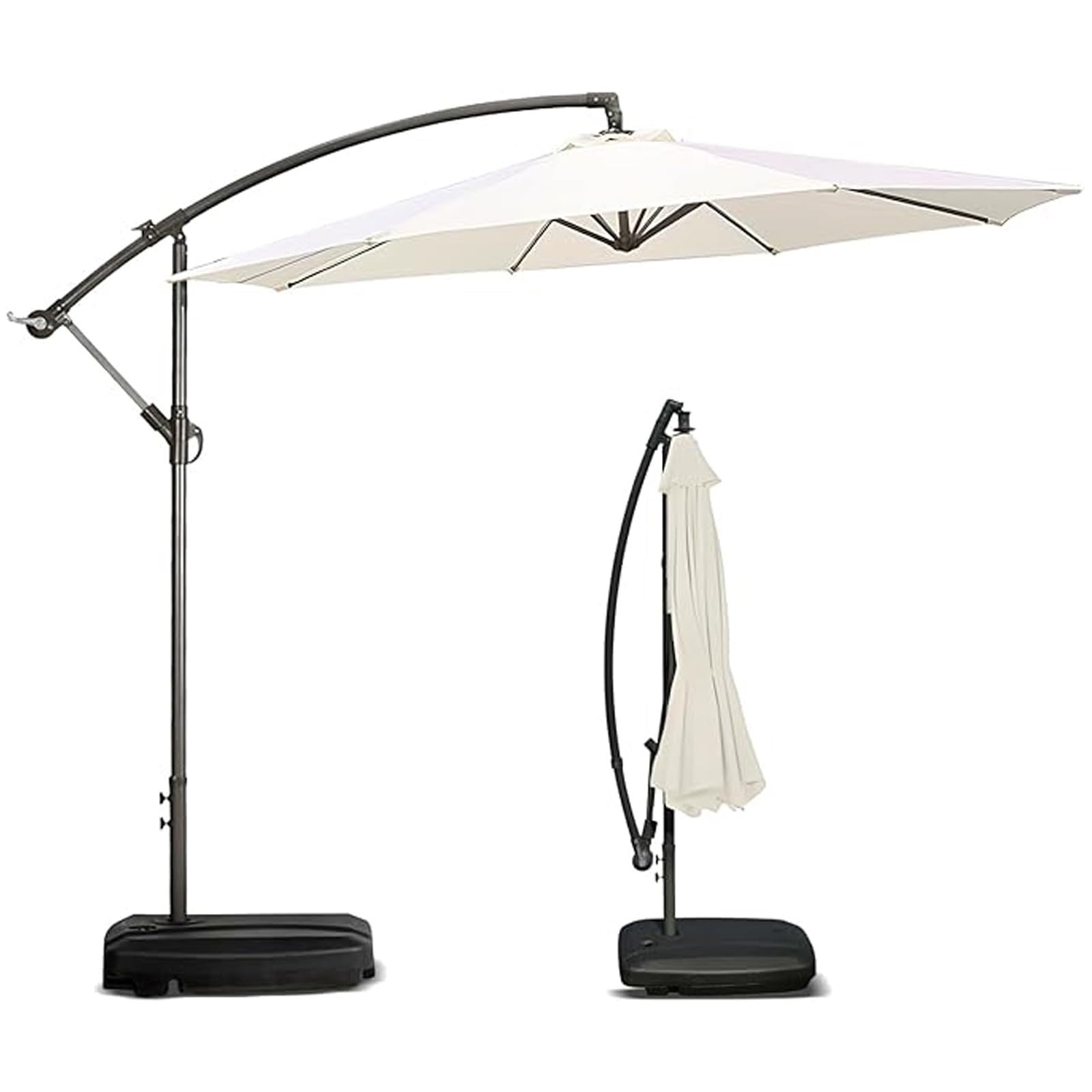 Dkploe White Large Parasols For Garden Sunshade Garden Parasol With Base Included Rotating Handle Cantilever Parasol Umbrella Foldable And Lightweight Suitable For Garden Terrace Villa Balcony Cafe(,27
