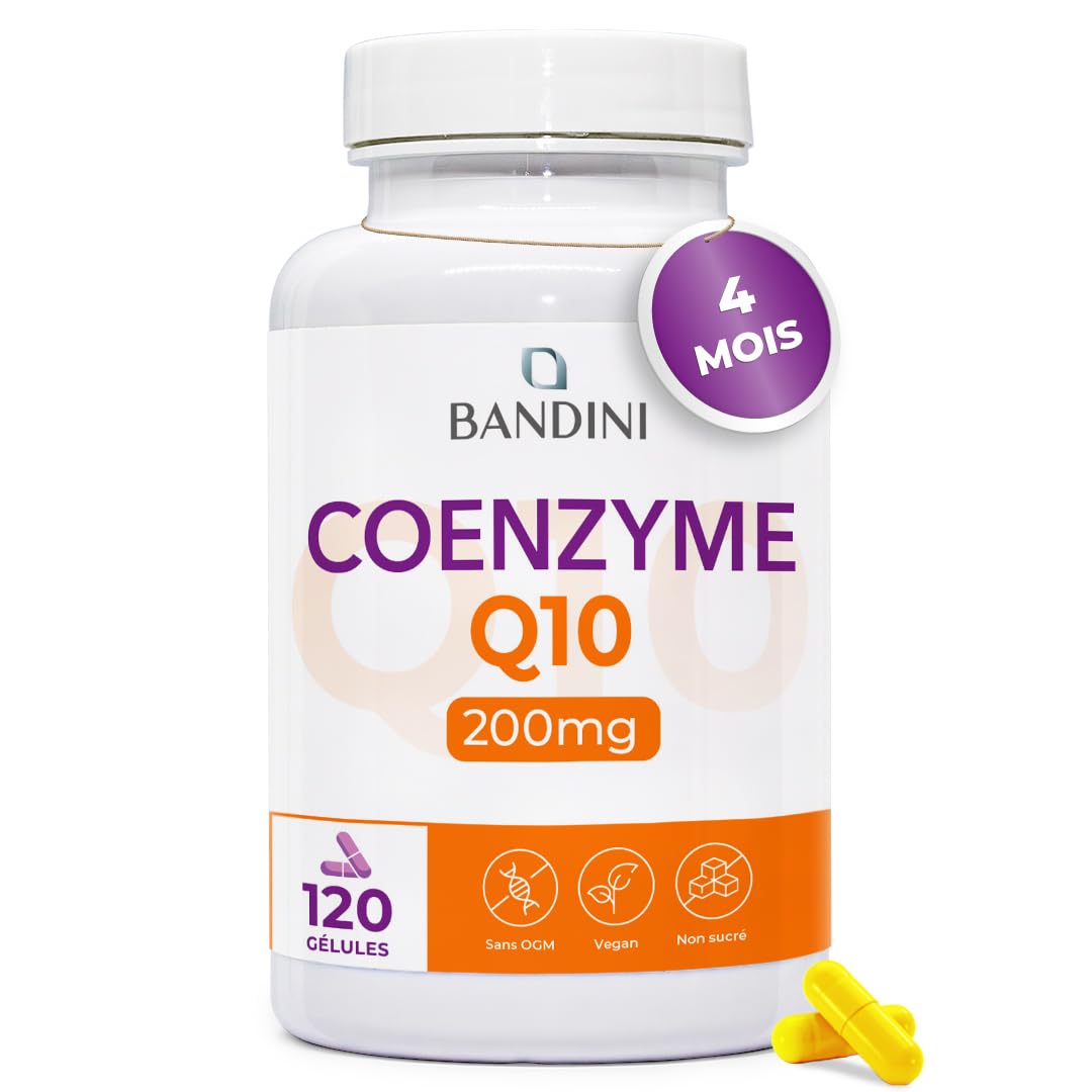 Bandini® Coenzyme Q10 200 mg 120 Gélules (4 Mois) – Puissant Antioxydant Naturel - Protecteur Anti-Age - Co Q 10 Fortement Dosé Vegan – Coq10 Ubiquinone à Haute Biodisponibilité - Absorption Maximale