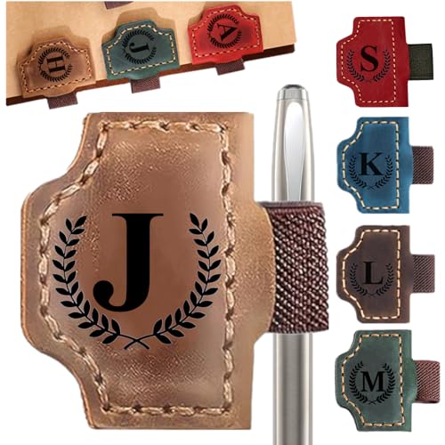 Custom Bookmark with Pen Holder 26 Letters Personalized Magnetic Leather Book Mark Book Marker with Initials Pencil Clip for Sketch Pads for Men Women Gifts for Book Lovers Artists (Brown J)