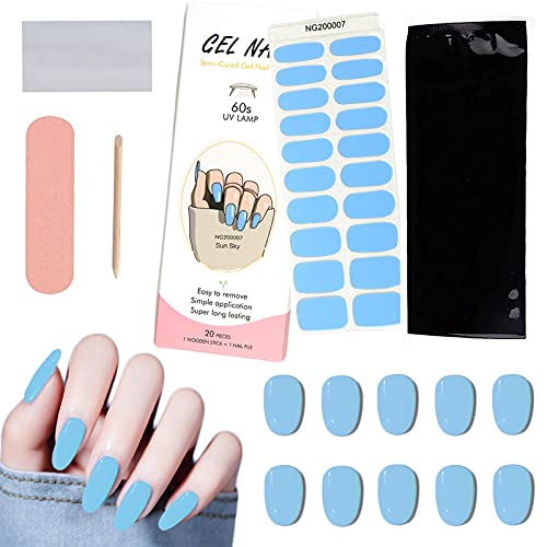 MRTREUP 20PCS Semi Cured Gel Nail Strips, Adhesive Full Wrap Gel Nail Art Sticker with Nail File and Stick （Lamp Required), Waterproof Gel Nail Wrap Stickers Sets for Yourself, Sisters, Mothers