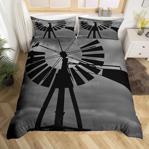 California King Duvet Cover Farm Windmill Comforter Cover 3D Printed Countryside Duvet Cover Set...