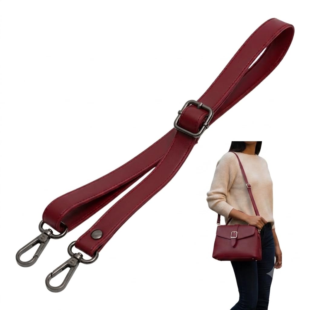 Replacement Shoulder Strap, Pu Leather Adjustable Shoulder Bag Belt, Maroon Burgundy Or Wine Color Exclusive for Hand Bags Side Sling Crossbody Bags with Gunmetal Black Buckles.-image-4