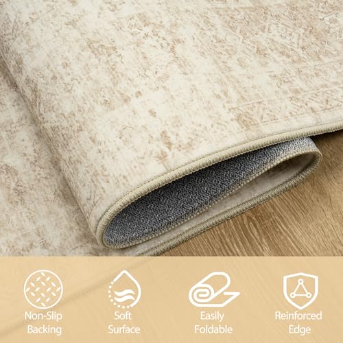 Image of Aelenmu 5x7 Area Rugs for Living Room Washable Bedroom Dining Room Beige | Modern Abstract, Non-Slip Backing, Soft, Low-Pile, Foldable, Water Repellent, Pet Proof, Non-Shedding, Indoor