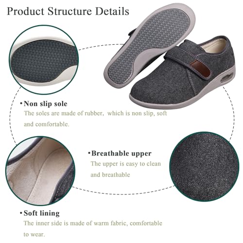 Mens Wide Diabetic Shoes Adjustable, Lightweight Warm Plush Walking Shoes Arthritis Edema Easy Put On House Shoes Womens Indoor Outdoor Slippers2