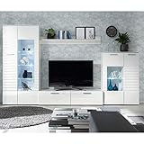 Möbel Akut Wohnwand Anbauwand New Long Front weiß Hochglanz Schrankwand mit LED