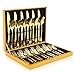 OGORI - Set di posate da 30 pezzi per 6 persone, in acciaio inox 18/10 lucidato a specchio, set con coltello, cucchiaio da tè, posate in acciaio inox di alta qualità con confezione regalo (oro)