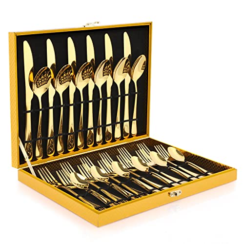 OGORI Besteck Set 6 Personen, 30 teilig Spiegelpolierte Gold Besteckset 18/10 Edelstahl Essbesteck Set mit Messer Gabel Löffel für...
