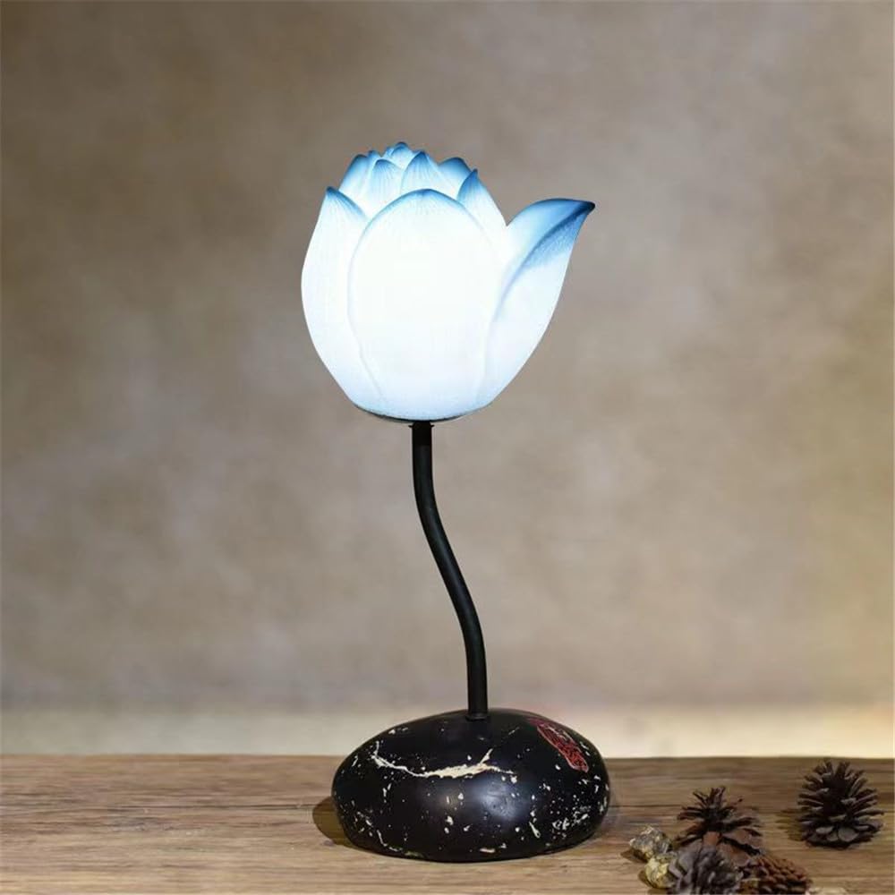 Contemporary Lotus Table Lamp Chinese Retro Creativity Living Room Bedroom Villa Hotel Tearoom LED Decoration Desk Light (Style 4)