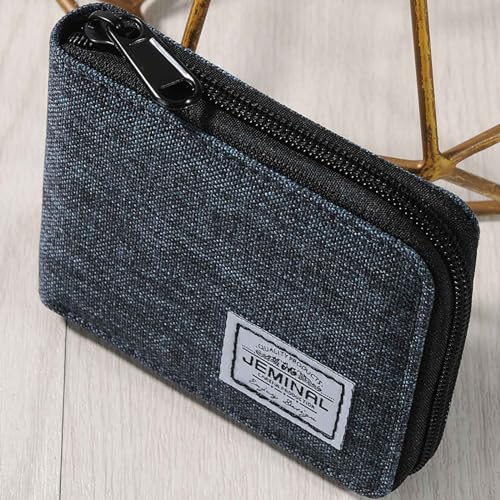 JEMINAL Zip Short Wallet for Men & Women: Boys & Girls Travel Bifold Fabric Canvas Wallet with Card Case - Women' Large Capacity Zip Wallet with Coin Purse Blue3