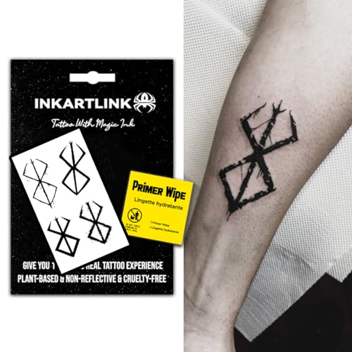 INKARTLINK Semi Permanent Tattoo, Berserk temporary tattoo, magical tattoo lasts 7-15 days, waterproof and non-reflective, unique design (Block)